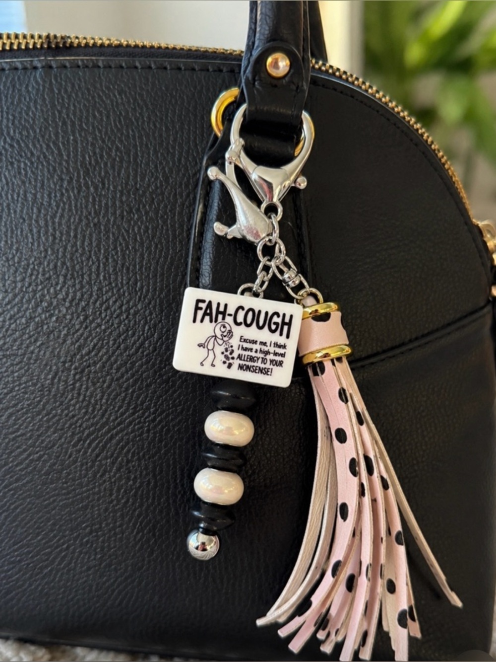 Funny “FAH-COUGH” Beaded Tassel Keychain Bag Charm